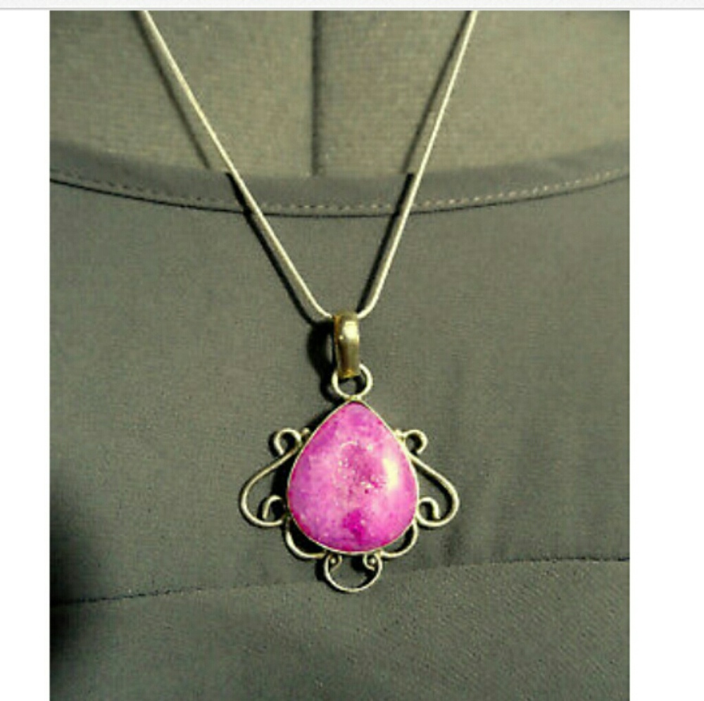 New Pink QUARTZ CRYSTAL Charm Necklace 925 Silver